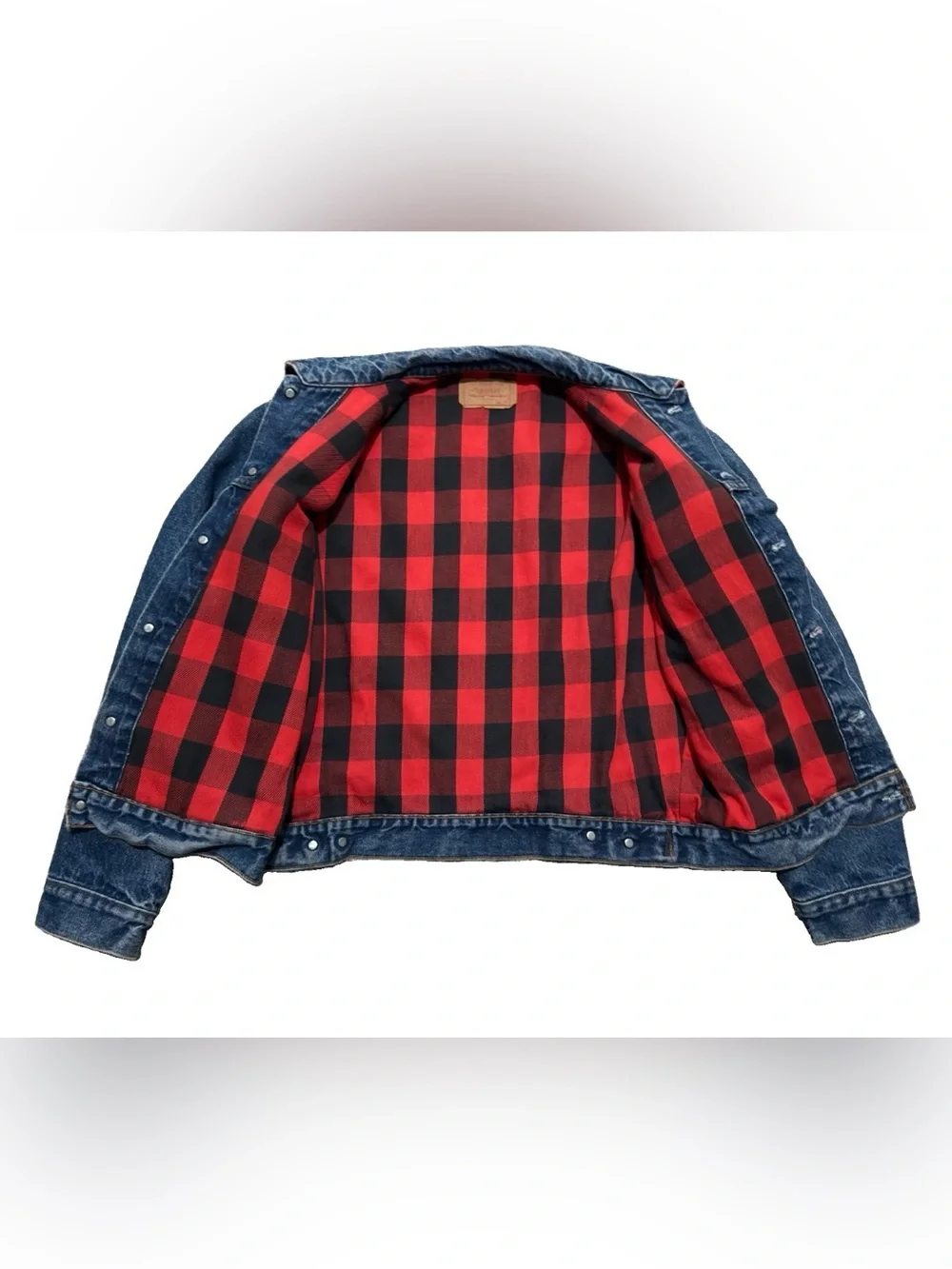 VTG 80s Levis Type III Flannel Lined Trucker Jacket 70417 Denim Buffalo Plaid 42